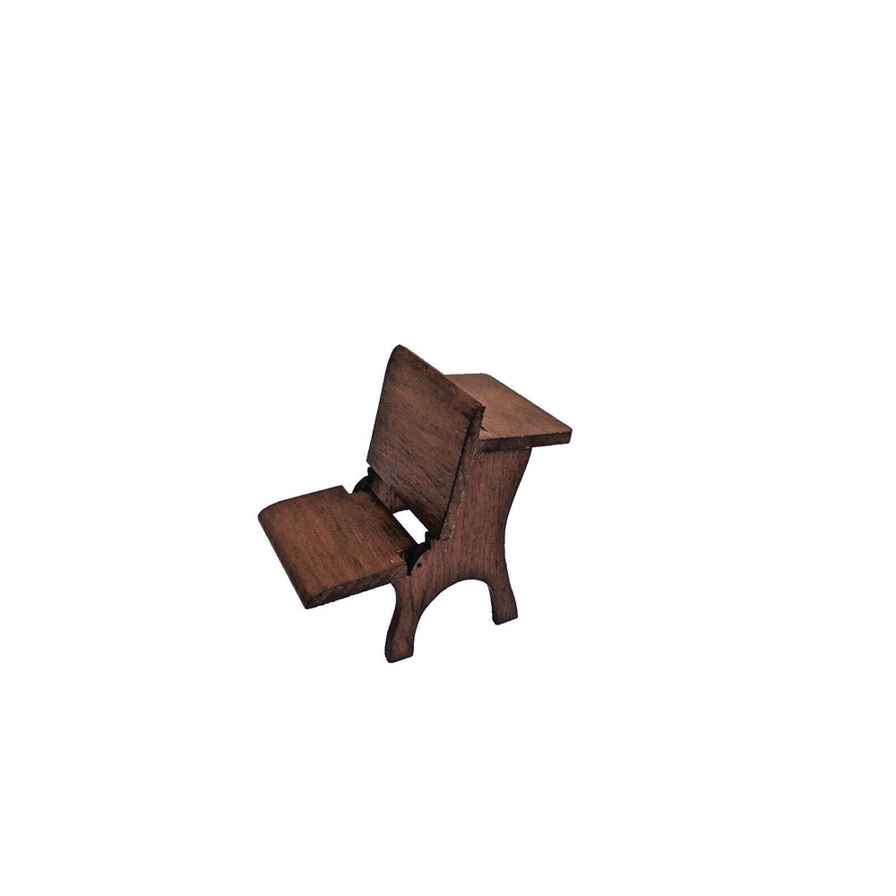Vintage Dollhouse Miniature Old School House Desk Folding Bench Wood 2.75"